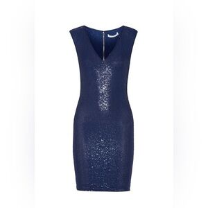 Alice + Olivia Navy Blue Sequin Beaded Mini Formal Dress, Size 0